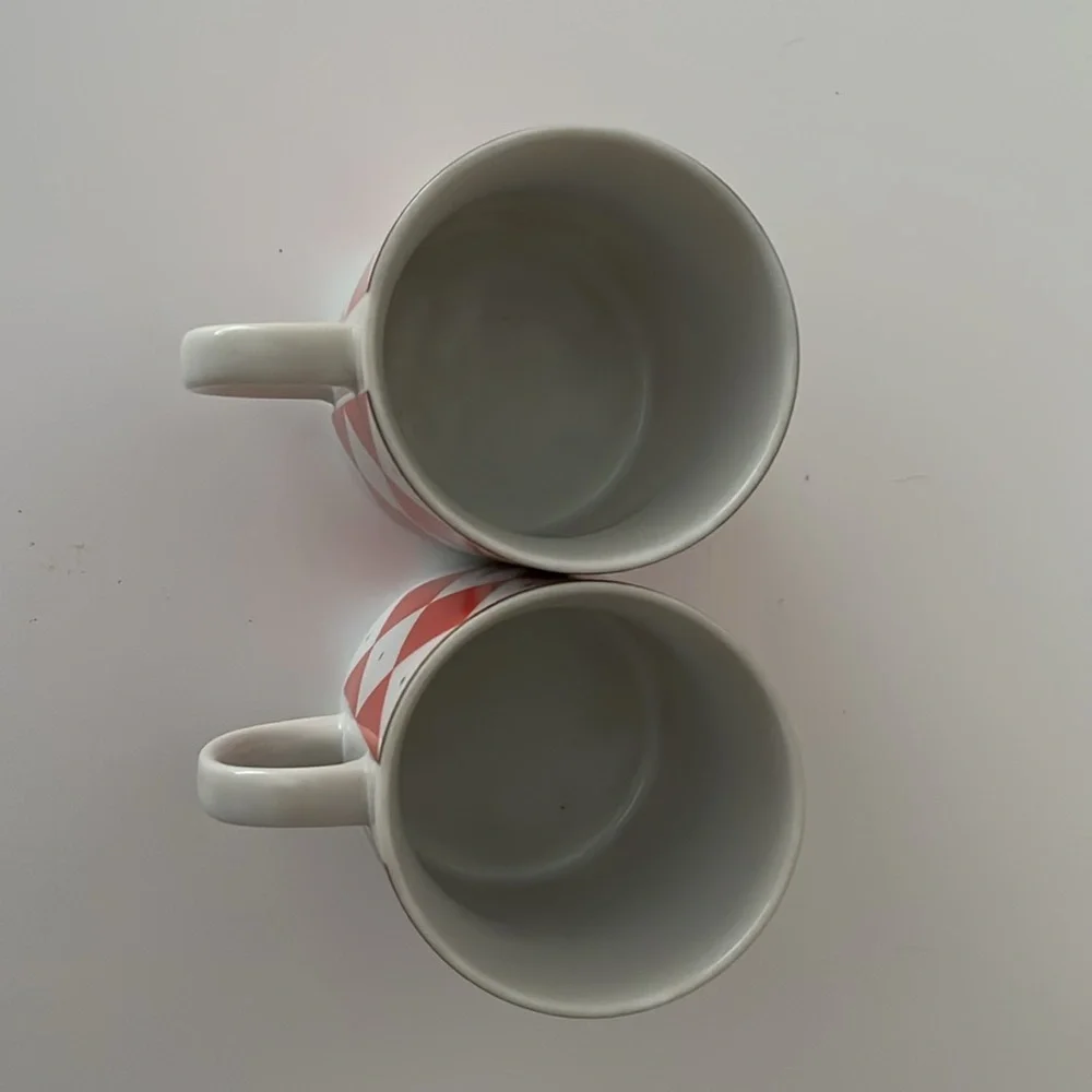 Williams Sonoma Porcelain Harlequin Red Diamond Mugs Set of 2